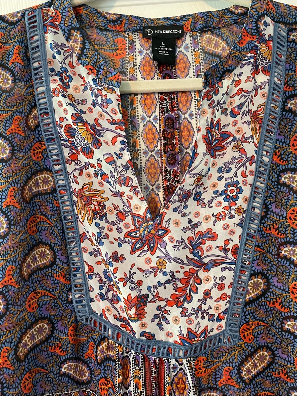 new directions Multicolor Paisley & Floral V-Neck Tunic — Navy, Rust, Cream